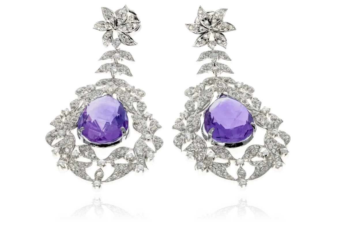 Amethyst And Diamond Earrings view 3