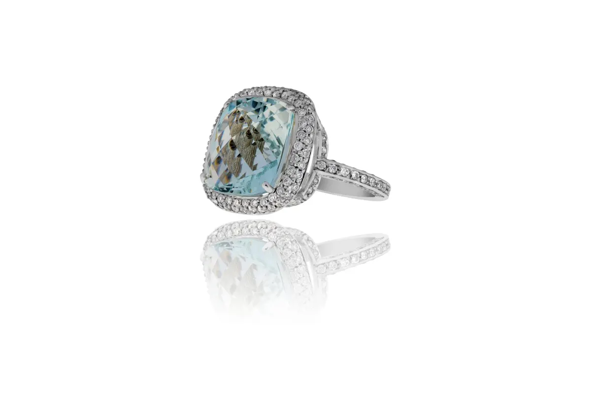 Aquamarine And Diamond Ring view 2