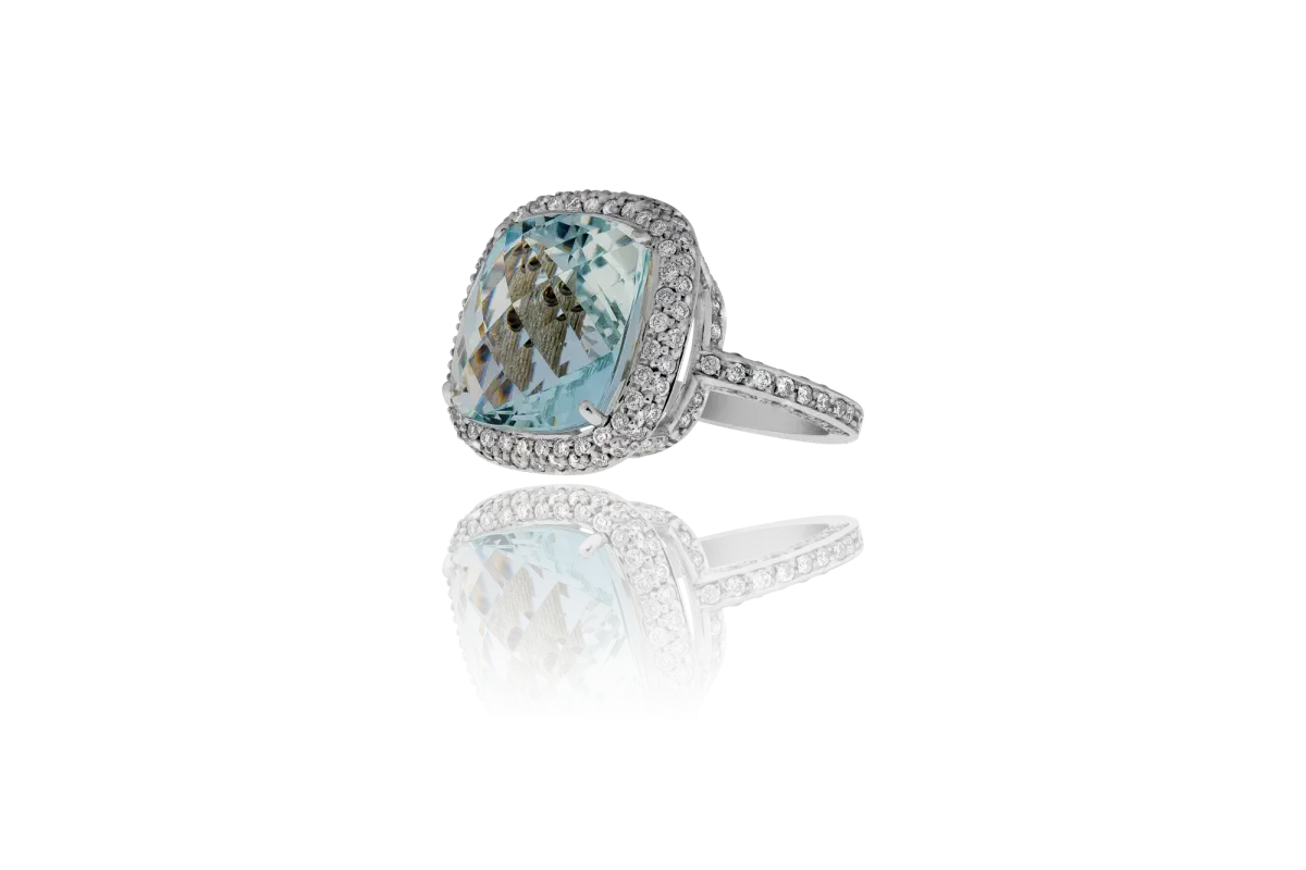 Aquamarine And Diamond Ring view 3