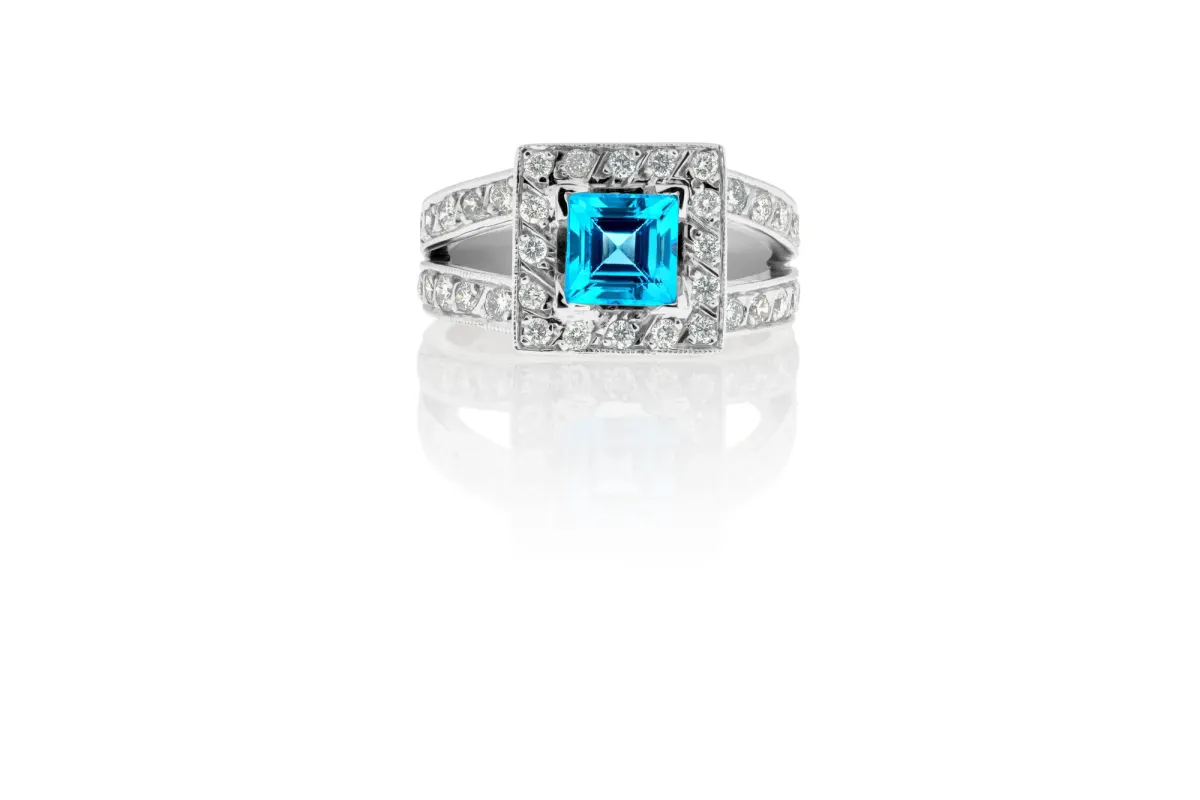 Blue Topaz And Diamond Ring view 2