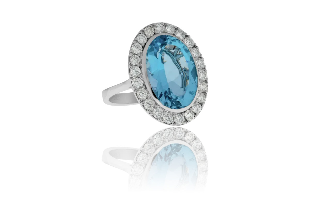 Blue Topaz And Diamond Ring view 3