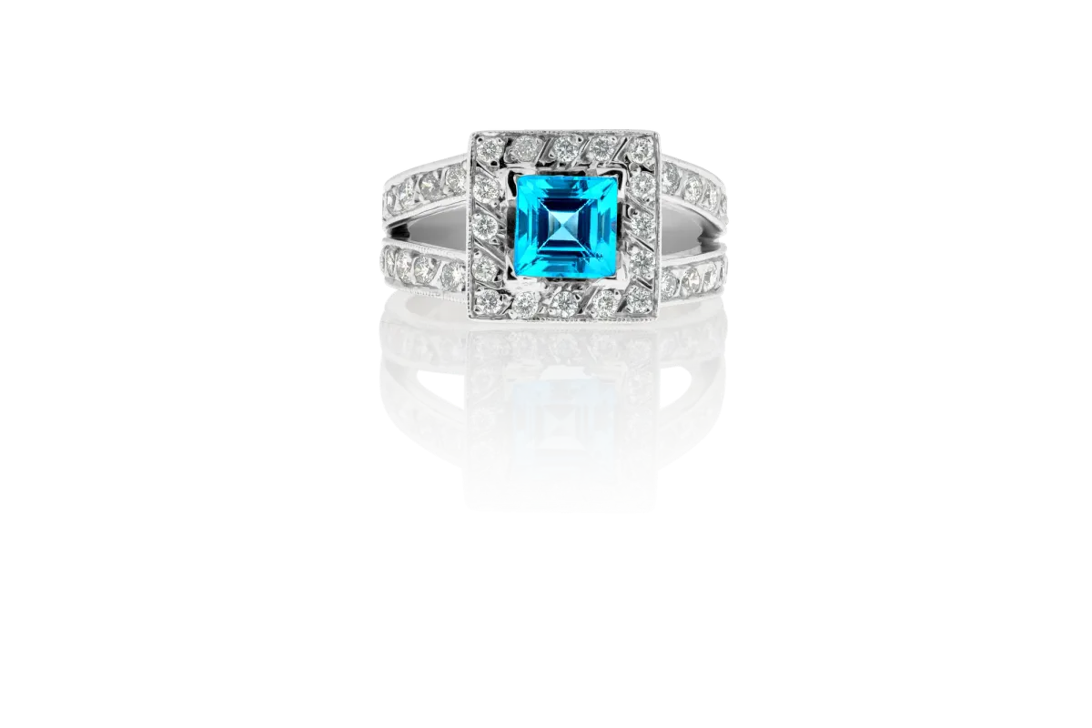 Blue Topaz And Diamond Ring view 3