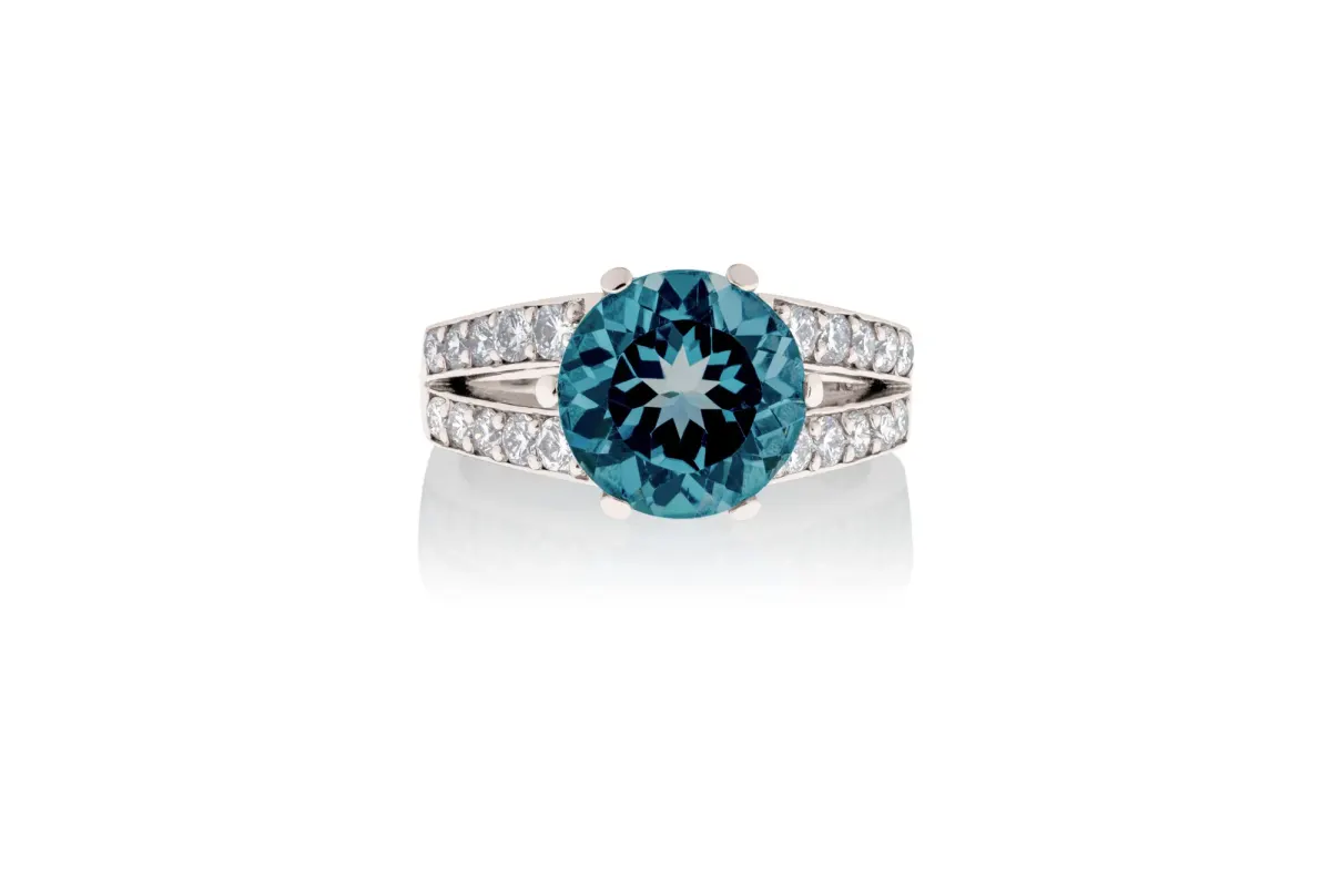 Blue Topaz And Diamond Ring view 2