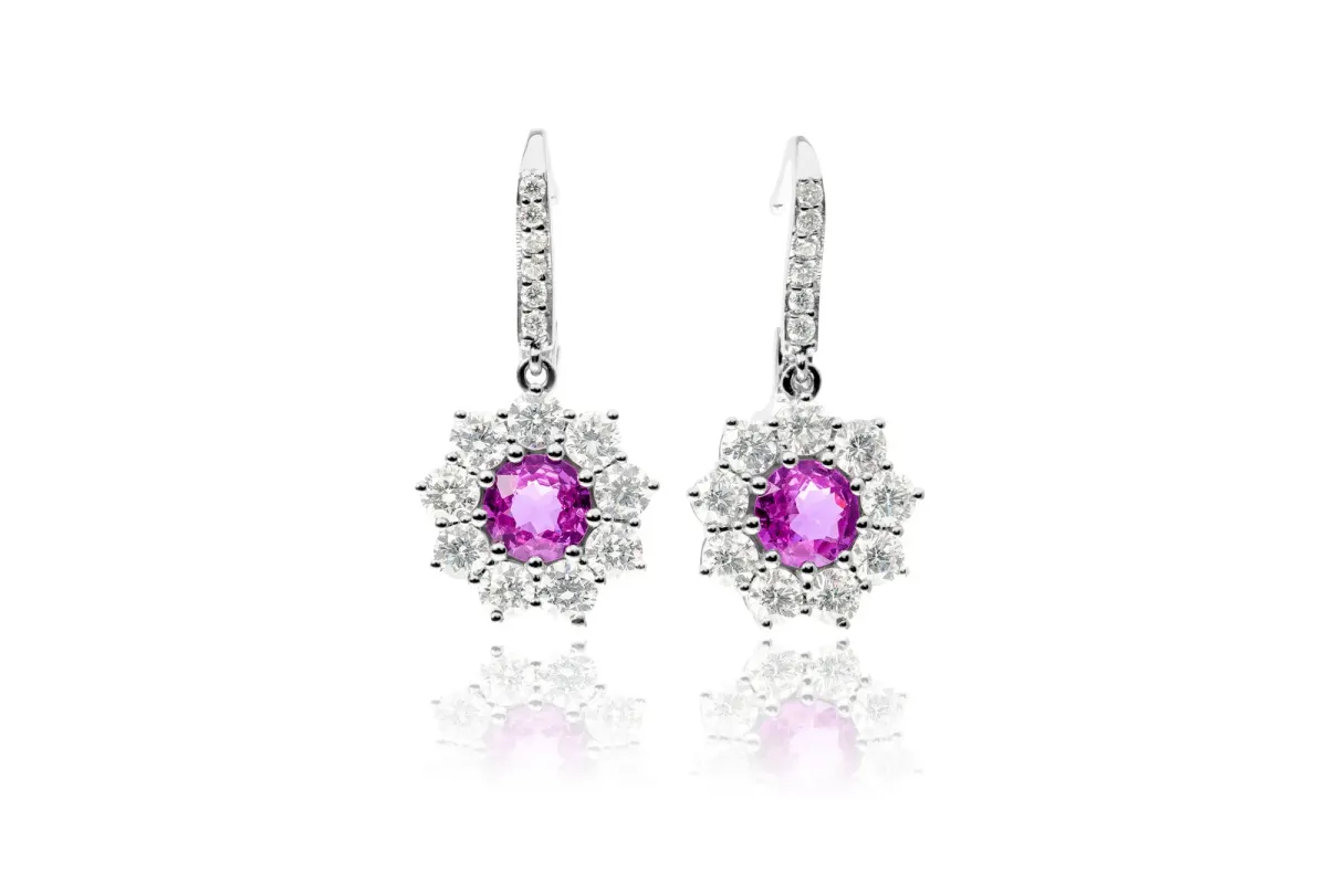 Pink Sapphire And Diamond Earrings view 2