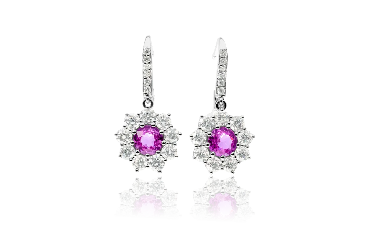 Pink Sapphire And Diamond Earrings view 3