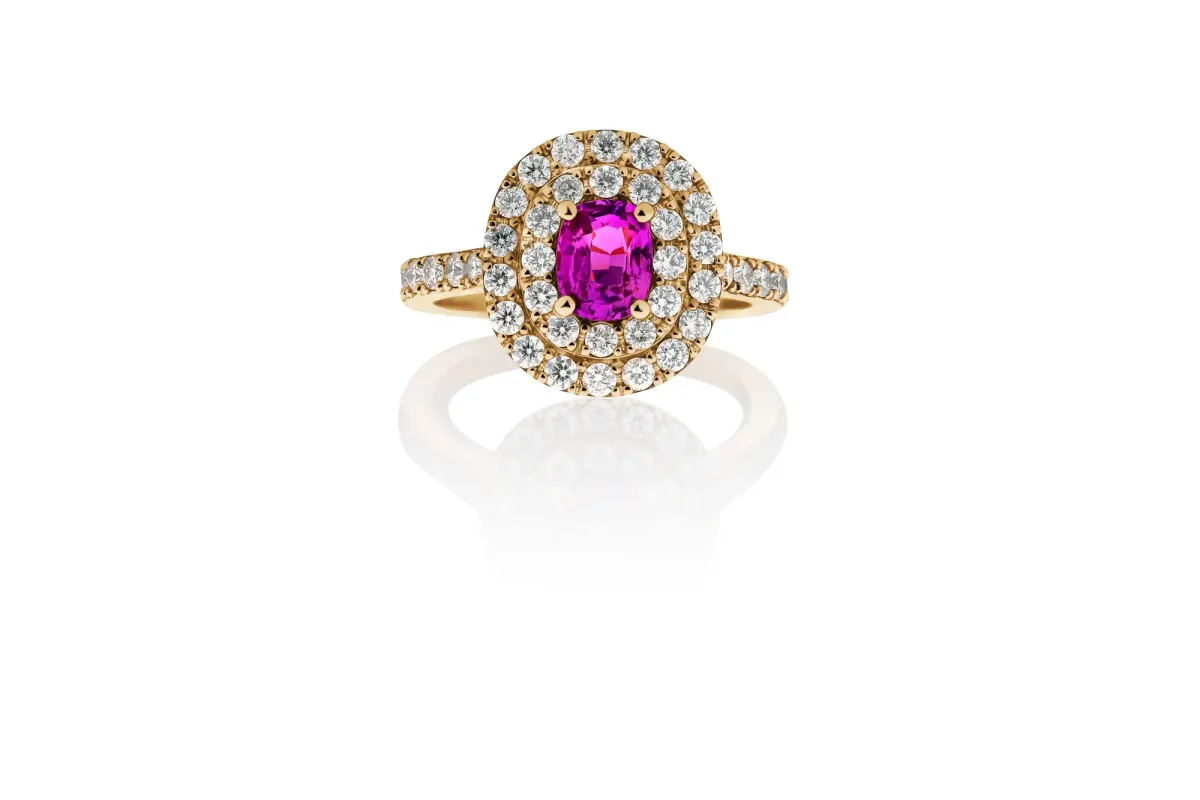 Pink Sapphire And Diamond Ring view 2